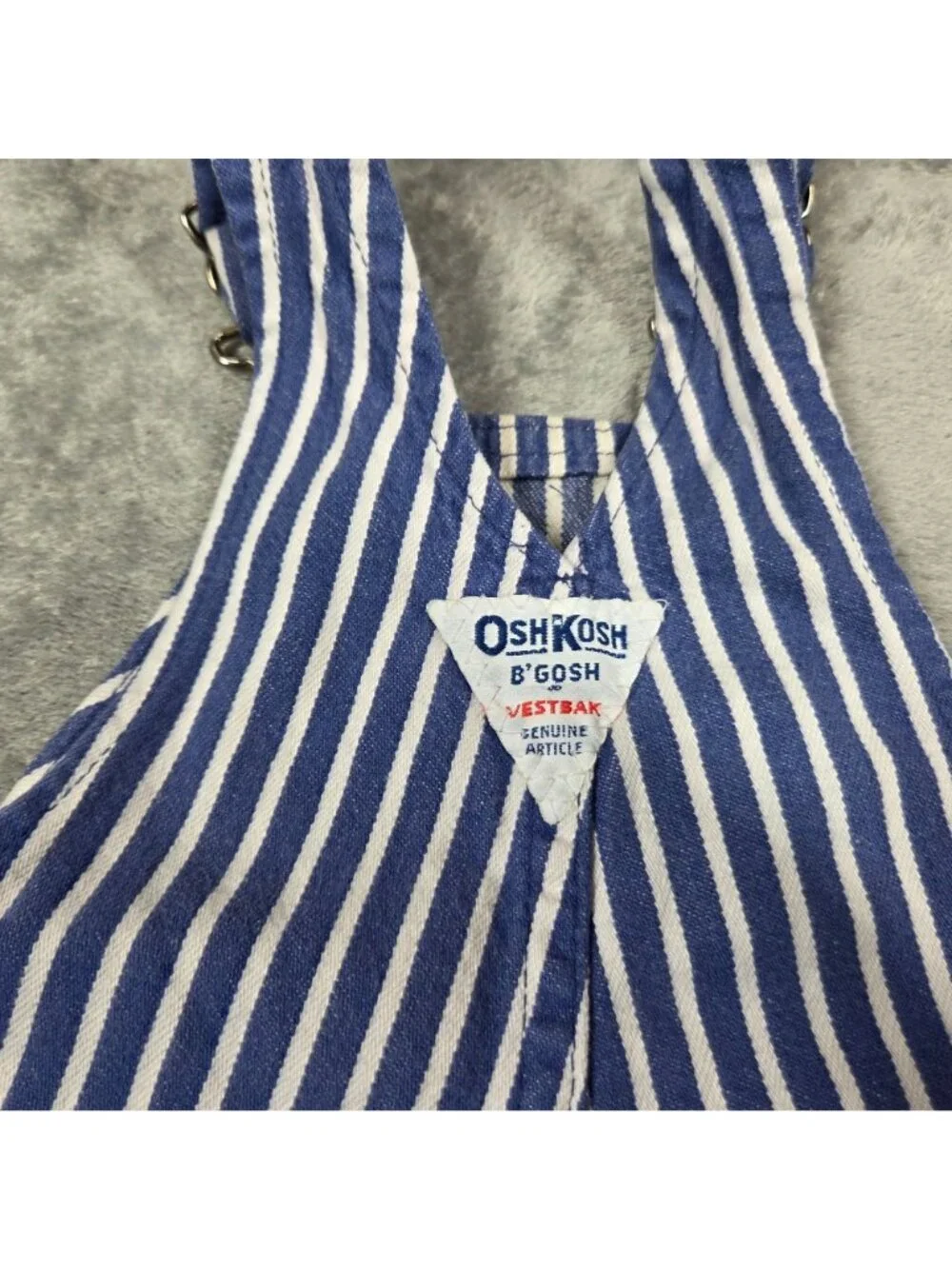 Vintage OshKosh BGosh Overalls 24 Mo Blue Striped Green Cuff Denim Vestbak USA